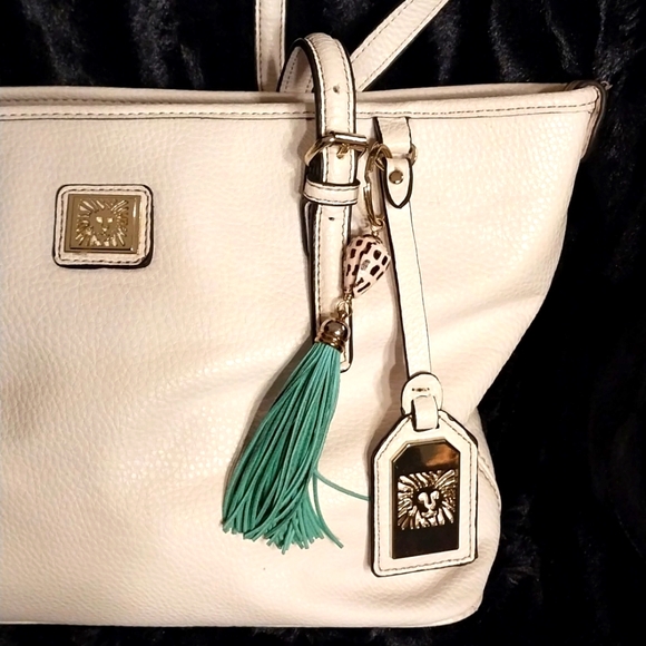 Anne Klein Ivory White Women's Faux Leather Purse Tote Bag Satchel Lion Logo - Picture 11 of 15